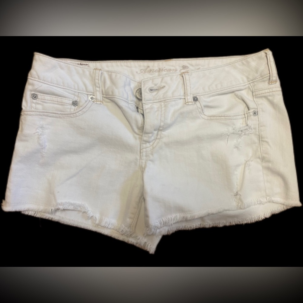🤍American Eagle Jeans Low-Waisted Short Shorts Distressed Frayed 8 White